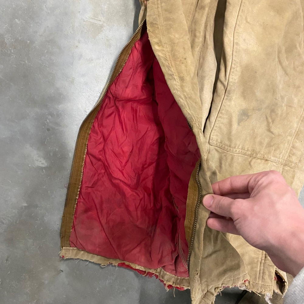 Vintage Carhartt Distressed Duck Canvas Quilt Lined Bib Overalls Tan Brown Mens - Picture 2 of 4